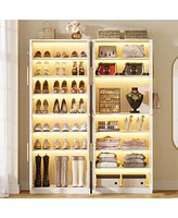 Tribesigns Black Shoe Storage Cabinet with Acrylic Doors and Led Lights, 8-Tier Tall Entryway Organizer Rack Adjustable Shelves & Hanging Ho