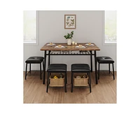 gaomon 5-Piece Dining Table Set, Dinner Table Set with 4 Upholstered Square Stools and Storage Rack, Modern Kitchen Table Set for 4