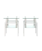 Slickblue Set of 2 Modern Square Tempered Glass Coffee Tables – Transparent and White End Tables for Living Room
