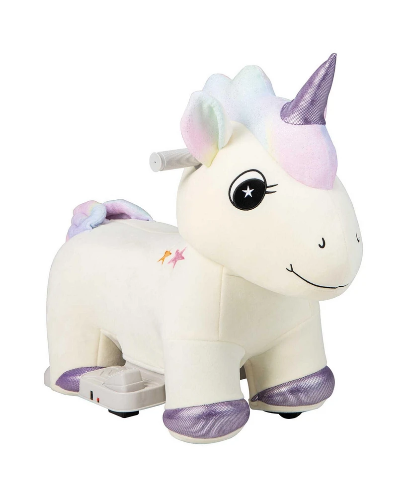 Gymax 6V Electric Animal Ride On Toy Unicorn Kids Plush Ride-on w/ Music & Handlebars