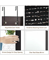 Sugift Wall and Door Mounted Mirrored Jewelry Cabinet with Lights-Brown