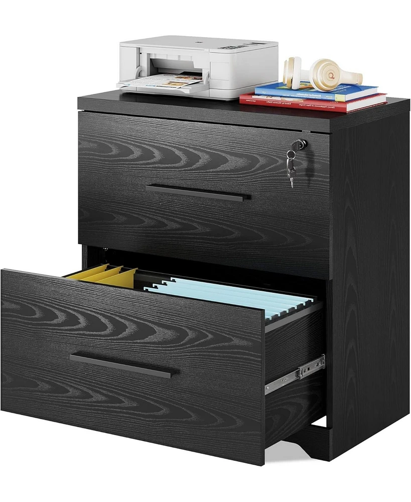 Devaise 2-Drawer Wood Lateral File Cabinet with Lock for Office Home, Black