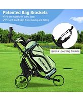 Hongge Folding 3 Wheels Golf Push Cart with Bag Scoreboard Adjustable Handle-Green