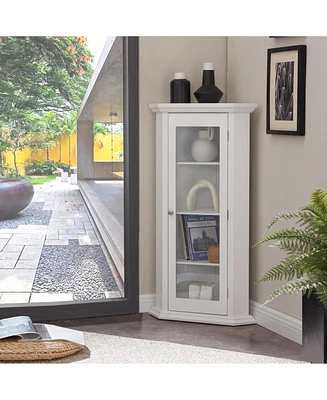 Kings Brand Furniture Corner Curio Storage Cabinet with Glass Door