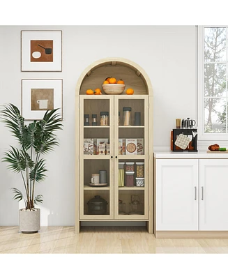 Lovmor 70.28" Tall Arched Kitchen Pantry, Modern Farmhouse Wood Kitchen Storage Cabinets ,Arched Storage Display Cabinet ,Natural