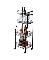 Kings Brand Furniture 4 Tier Kitchen Bakers Rack, Microwave Oven Stand, Serving Bar Rolling Utility Cart with Storage Shelves - Black