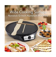 NutriChef Electric Crepe Maker and Griddle with Adjustable Temperature Control, 12-Inch Nonstick Plate - PCRM15D