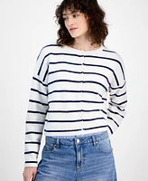 And Now This Women's Striped Button Front Cardigan