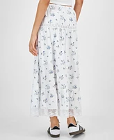 Celebrity Pink Juniors' Floral Tiered Lace-Trim Maxi Skirt