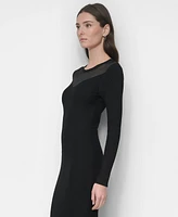 Dkny Women's Mesh Neckline Sweater Dress