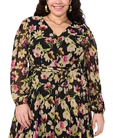 Vince Camuto Plus Floral-Print Belted Maxi Dress