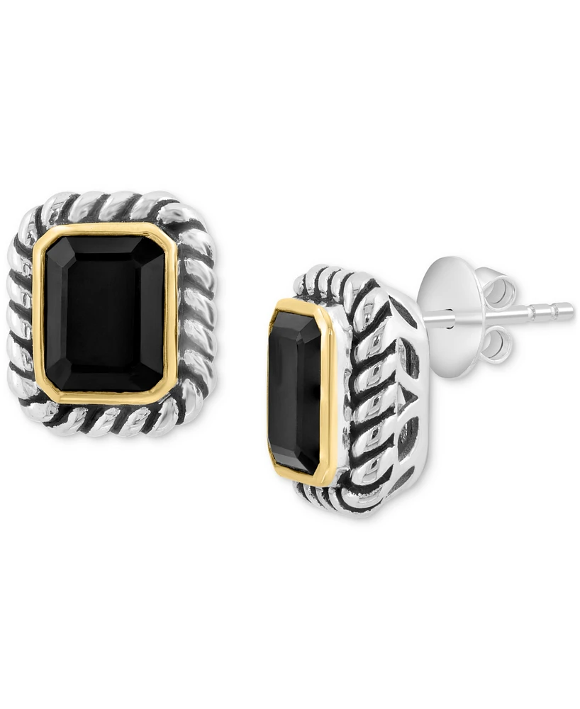 Effy Onyx Rope-Framed Stud Earrings in Sterling Silver & 14k Gold-Plate