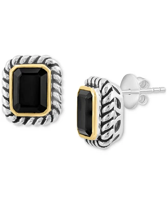 Effy Onyx Rope-Framed Stud Earrings in Sterling Silver & 14k Gold-Plate