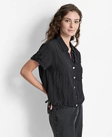 Dkny Women's Crinkled Short-Sleeve Button-Front Shirt