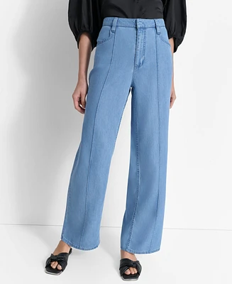 Dkny Women's Center-Piped Wide-Leg Mid-Rise Jeans