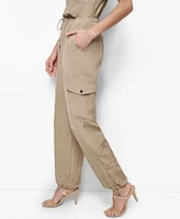 Dkny Women's Tie-Waist High-Rise Crinkle Cargo Joggers