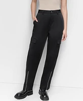 Dkny Women's Sateen Zip-Hem Straight-Leg Cargo Pants