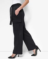 Dkny Women's Pinstripe Tie-Waist Wide-Leg Cargo Pants