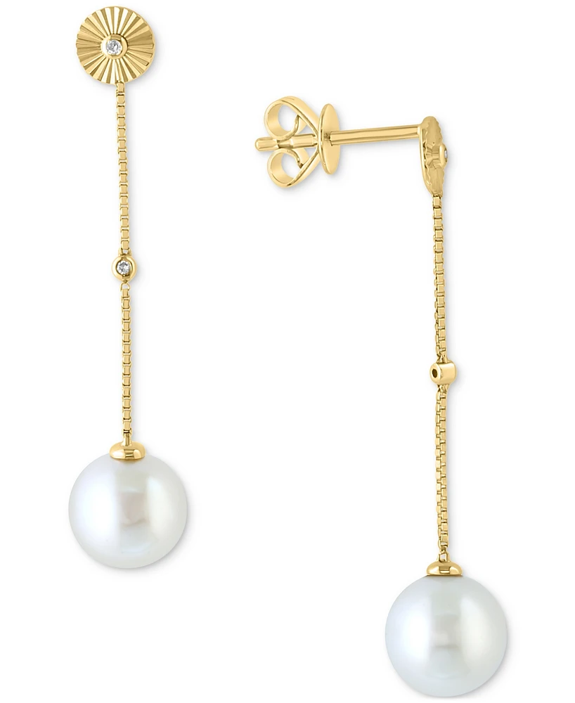 Effy Collection Cultured Freshwater Pearl (7.5MM) & Diamond Accent Drop Earrings in 14k Yellow Gold