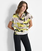 Dkny Women's Printed Cowlneck Top