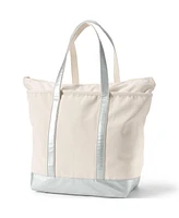 Lands' End -Large Metallic 5 Pocket Zip Top Long Handle Canvas Tote Bag