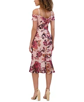Siena Women's Off-the-Shoulder Printed Floral Lace Midi Dress