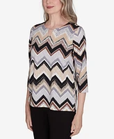 Alfred Dunner Women's Zig Zag Split Neck Top