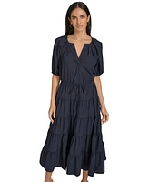Calvin Klein Women's Split-Neck Short-Sleeve Tiered Dress