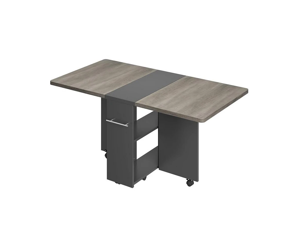 gaomon Space Saving Folding Dining Table with 2 Tier Storage-Extendable Drop Leaf Farmhouse Wood Kitchen Room Tables Set for 4 (Dark Walnut, 50