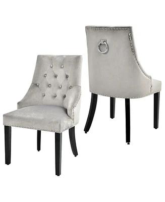 Gymax Set of 2 Button-Tufted Dining Chair Upholstered Armless Side Chair Grey