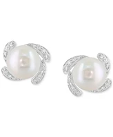 Effy Collection Freshwater Pearl (8mm) & Diamond Earrings (1/10 ct. t.w.) in Sterling Silver