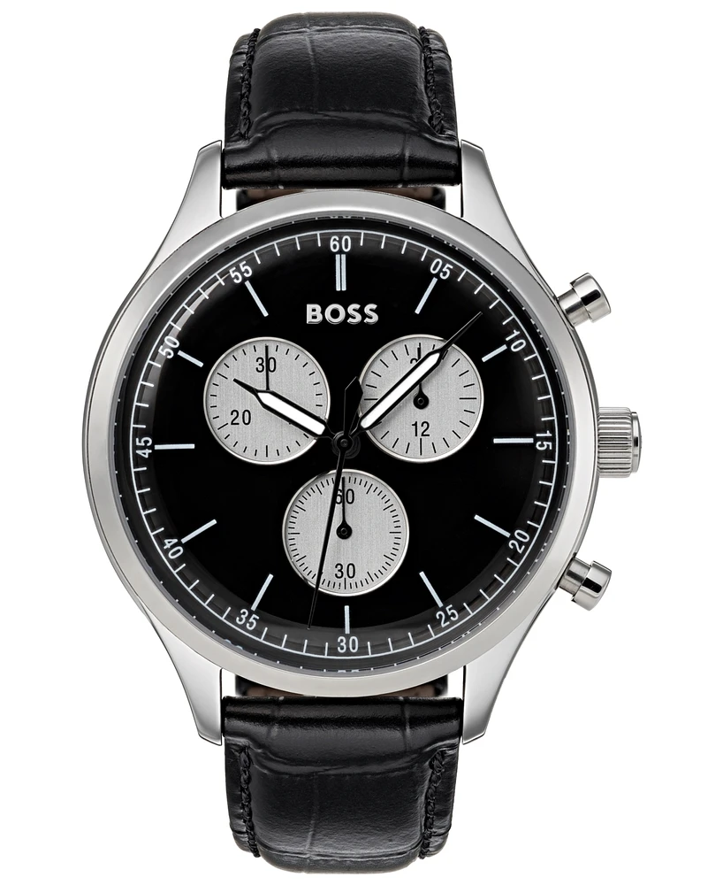 Hugo Boss Men's Chronograph Companion Black Leather Strap Watch 42mm