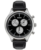 Hugo Boss Men's Chronograph Companion Black Leather Strap Watch 42mm