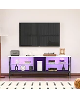 Slickblue Iron Tv Stand with Led Lights Modern Entertainment Center and Media Console with Remote Control