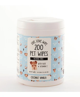 Precious Tails 200pc. Live Love Wipe Pet Wipes in Canister for Dogs, Dog Grooming Wipes for Cleaning Deodorizing Paws, Butt, Body with Aloe and Coconu