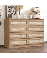 gaomon 8 Drawer Double Dresser For Bedroom, Rattan Chest Of Dressers, Modern Wooden Dresser Chest