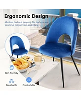 Gymax Dining Chair Set of Velvet Upholstered Side Chair w/ Metal Base for Living Room Blue