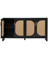 Slickblue Modern Tv Stand for 65-Inch Tv with Rattan Doors, Adjustable Shelves, and Metal Handles for Living Room