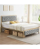 Gaomon Full Size Bed Frame, Velvet Upholstered Platform Bed with Button Tufted Headboard