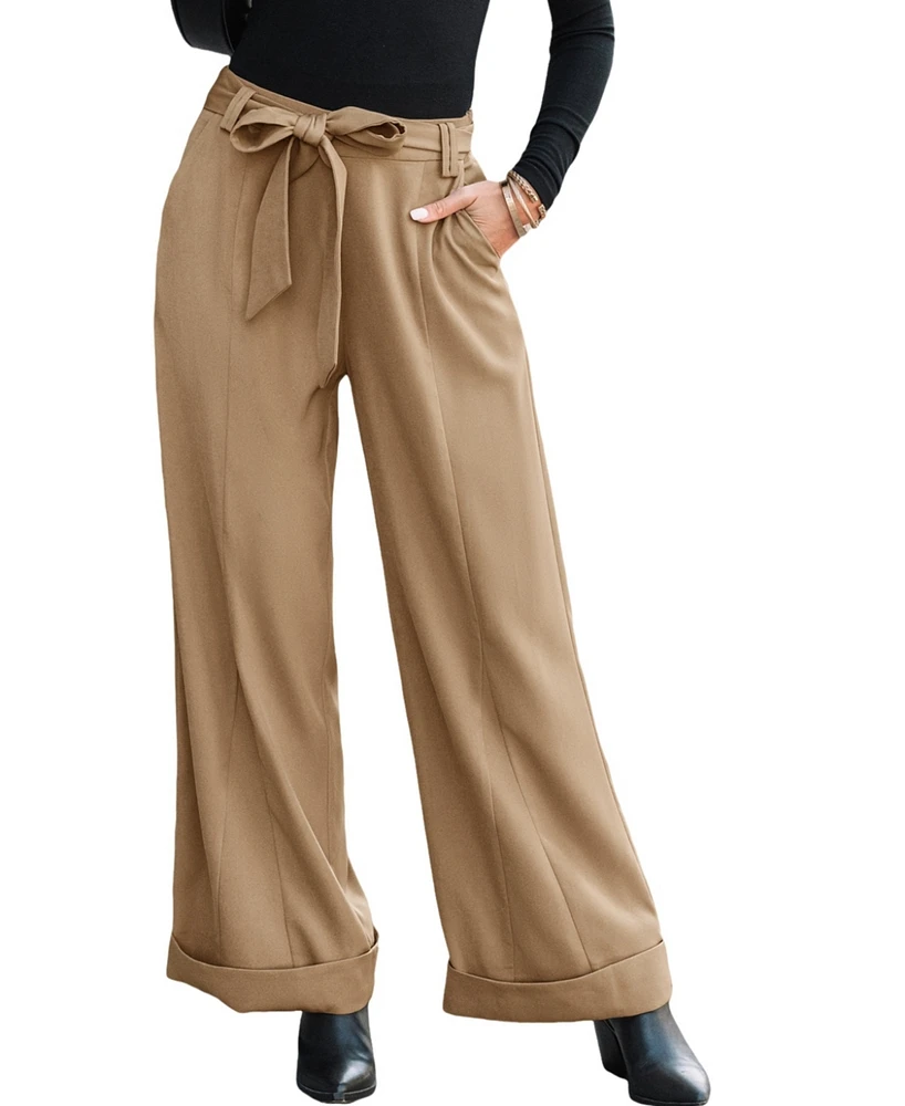 Cupshe Women's Camel Wide Leg Trousers