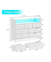 gaomon Dresser For Bedroom, Modern 7 Drawers Long Dresser With Charging Station And Led Lights Design