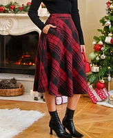 Cupshe Women's Plaid Flared Pocket Midi Skirt