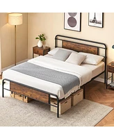 gaomon Queen Size Bed Frame - 13 Inch Metal Platform Bed Frame with Wood Headboard