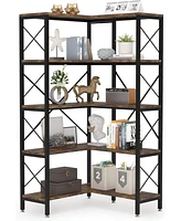 Tribesigns 5-Tier Tall Corner Shelf Storage Display Rack with Metal Frame,Large Modern Corner Bookcase