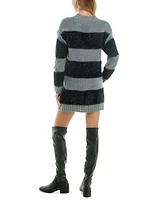 Crystal Doll Juniors' Fuzzy Stripe Cable Knit Sweater Dress