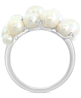 Effy Cultured Freshwater Pearl (3 - 6-1/2mm) & Diamond (1/10 ct. t.w.) Cluster Ring in 14k White Gold