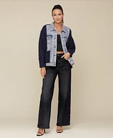 Avec Les Filles Women's Mixed-Media Denim Sweater Jacket