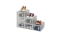 Slickblue 6-Pack Clear Plastic Stackable Shoe Storage Boxes - White Footwear Organizers