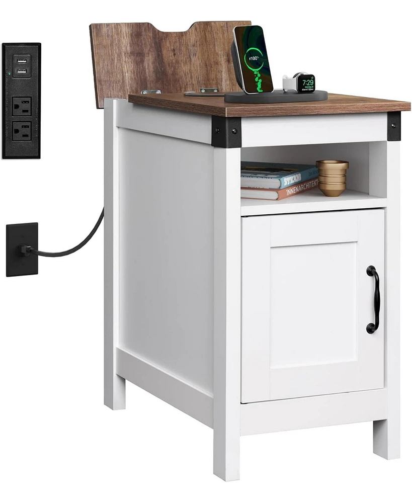 Wlive End Table with Charging Station, Side Table with Usb Ports and Outlets, Narrow Side Table for Small Spaces, Living Room, Couch, Nightstand with