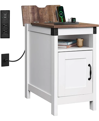 Wlive End Table with Charging Station, Side Table with Usb Ports and Outlets, Narrow Side Table for Small Spaces, Living Room, Couch, Nightstand with
